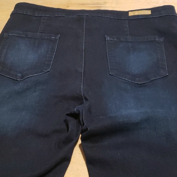 Women's Lucky & Blessed extreme flare dark wash distressed stretch jeans Sz 16 - Picture 10 of 12